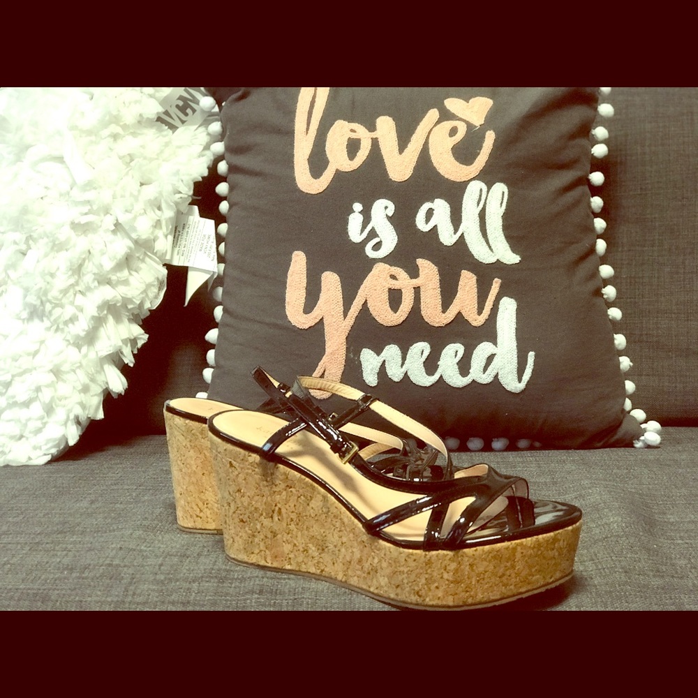 Kate Spade Cork Wedge Black Sandals